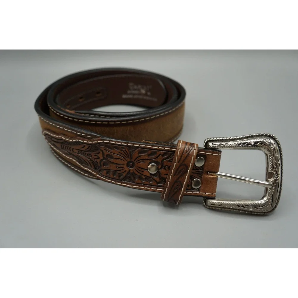 Ariat Mens Western Floral Tooled Brown Leather Belt A1040144 Size 42